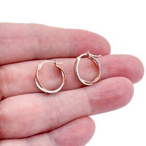 Vintage Sterling Silver 925 Cubic Zirconia Two-Tone Twisted Hoop Earrings